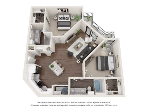 Floor plan for 2 beds, 2 baths, 1108 sqft